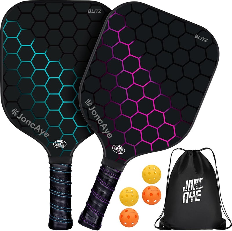 JoncAye Pickleball-Paddles-Set of 4 or 2 Rackets by , USAPA Approved Pickle-Ball Equipment with Balls, Bag, Accessories, Fiberglass Graphite Pickleball Racquet Set for Men, Women - Image 1